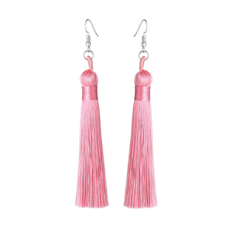 LOVBEAFAS Boho Висячие женские серьги с длинной бахромой висячие серьги шелковая ткань веревка обертывание этнические винтажные модные ювелирные изделия - Окраска металла: Pink