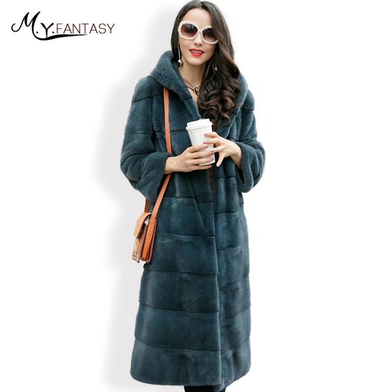 Женское Норковое Пальто с меховым капюшоном M. Y. FANSTY зимнее пальто из