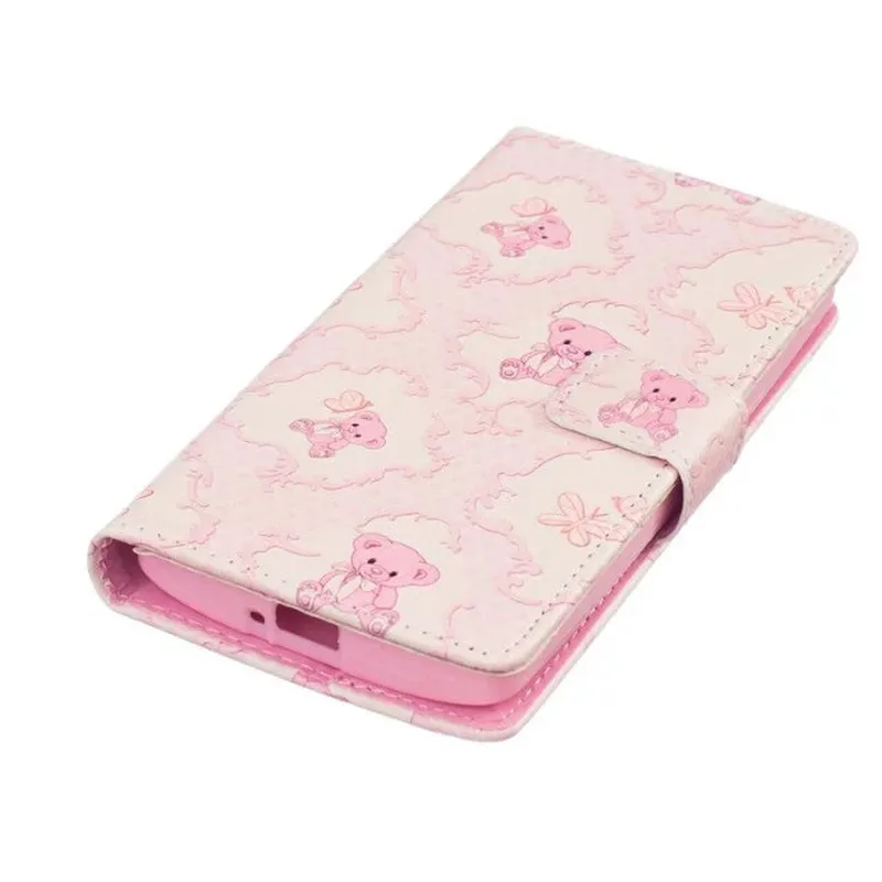 Fashion Teddy Bear Rose Flower Brand Flip Leather Wallet Phone Case For Coque LG Magna H502 F N Card Holders Stand Cover Fundas |