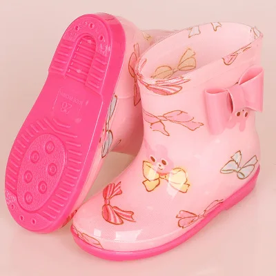 Bow-knot pink Новая детская непромокаемая обувь для мальчиков и девочек, Нескользящие непромокаемые сапоги, дышащая резиновая обувь для малышей, детские сапоги, Студенческая обувь для воды 019 - Цвет: Bow-knot pink