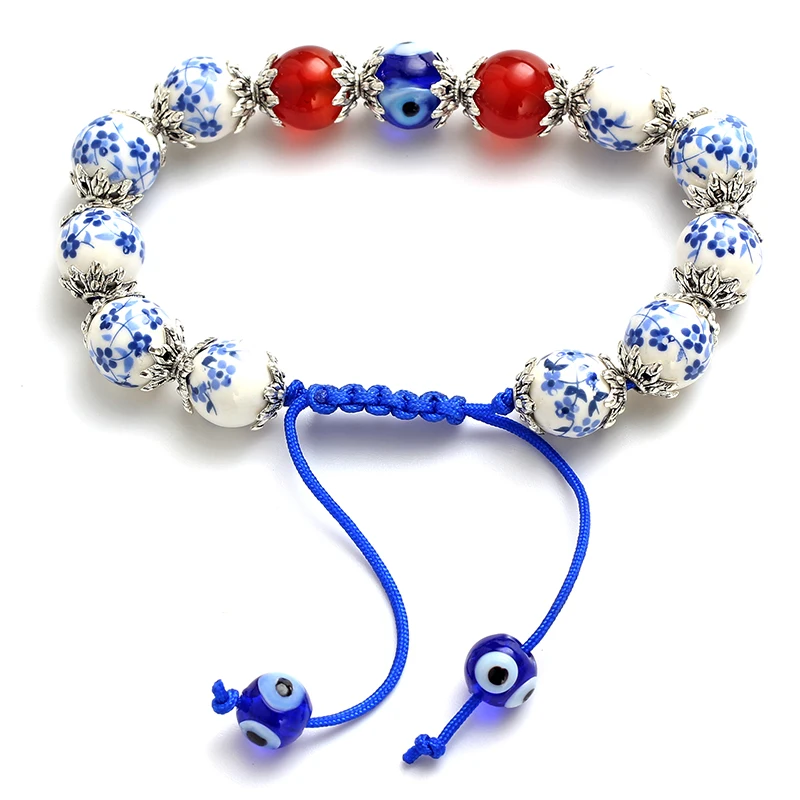 

Lucky Evil Eye Beads Blue and white porcelain Stone Metal-Containing Spacer Beads Bracelets For Men Women Fashion Jewelry Evil