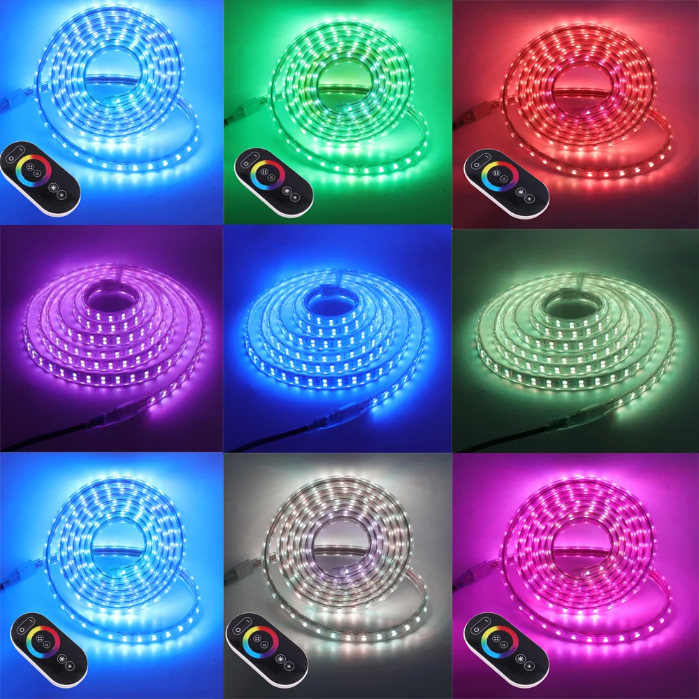 Светодиодная лента 220 В RGB SMD5050 60/120 светодиодов/м гибкая светодиодная с