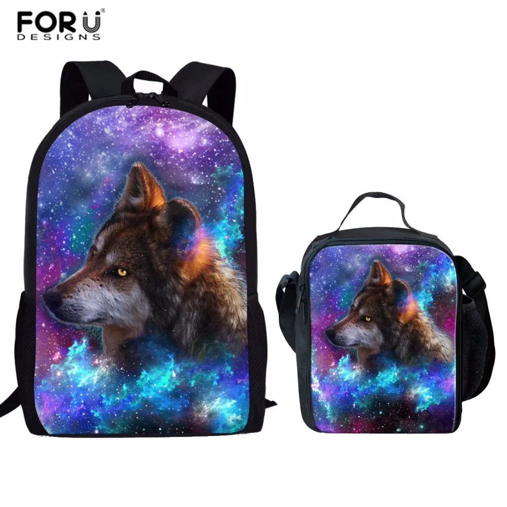 

FORUDESIGNS 2 шт./компл. школьный рюкзак с принтом волка для мальчиков-подростков, Детский рюкзак для учеников начальной школы, легкий школьный рю...