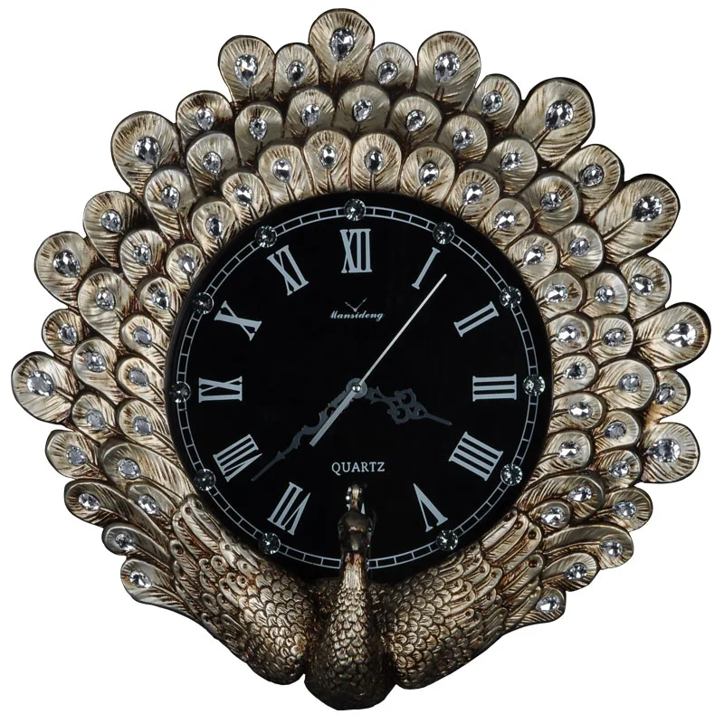 

Vintage High-End Decorative Wall Clock American Style Modern Art Living Room Resin Creative Home Table Peahen Wall Clock