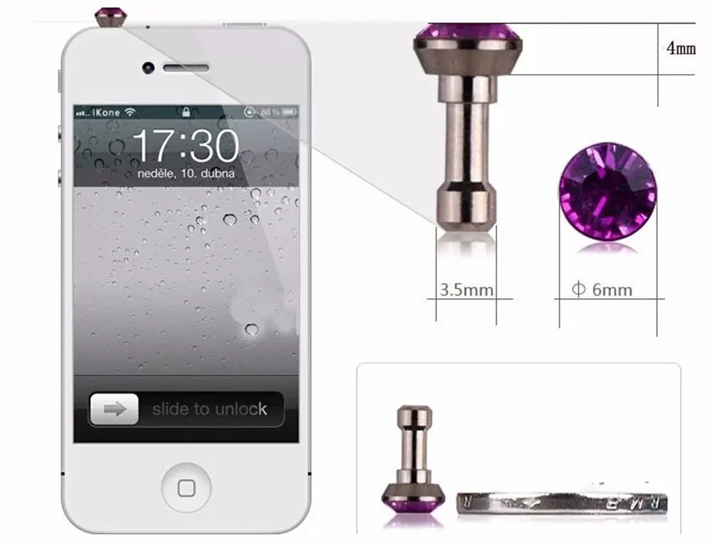 10pcs Bling Diamond Dust Plug Universal 3.5mm CellPhone Earphone For iPhone 6 5sSamsung HTC Sony Headphone Jack Stopper #35 | Мобильные
