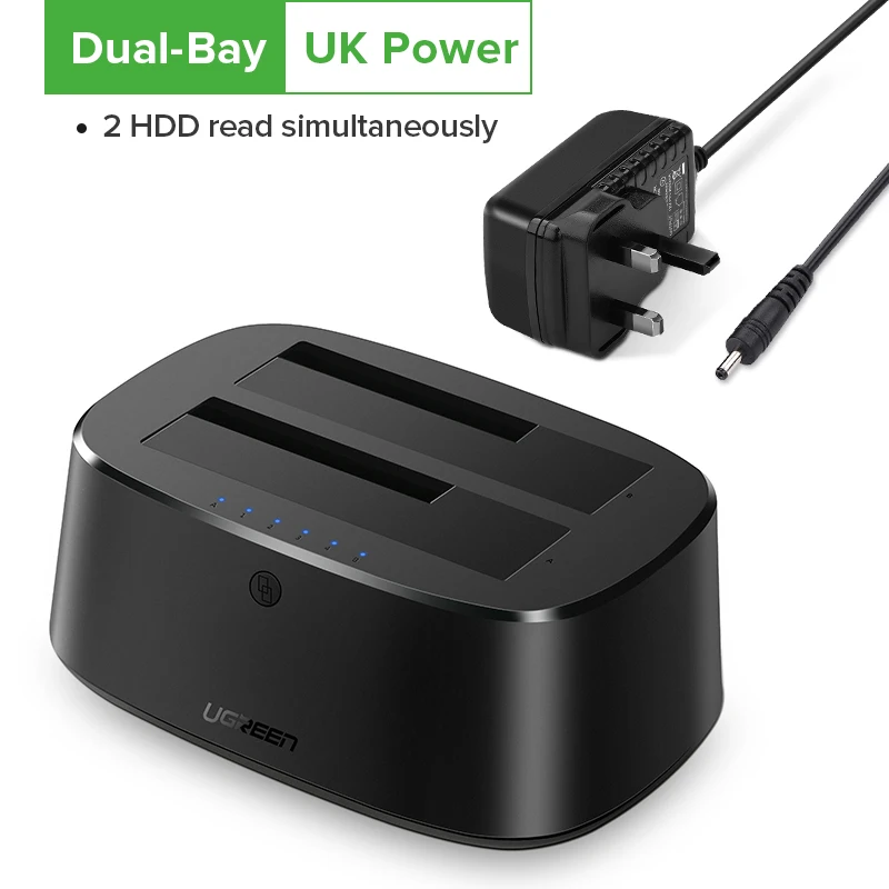 Ugreen HDD док-станция SATA к USB 3,0 адаптер для 2,5 3,5 SSD диск чехол HD коробка док-станция жесткий диск Корпус док-станция - Цвет: Dual-Bay UK Power