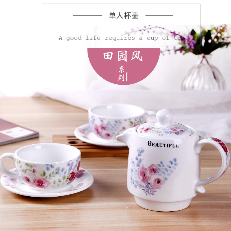 

[ 1 Pot+2 Cups+2 Saucer] 2018 Newest 3Pcs Chinese KungFu Flower Stacked teapot cup Ceramic tea set Coffee Drinkware teacups Gift