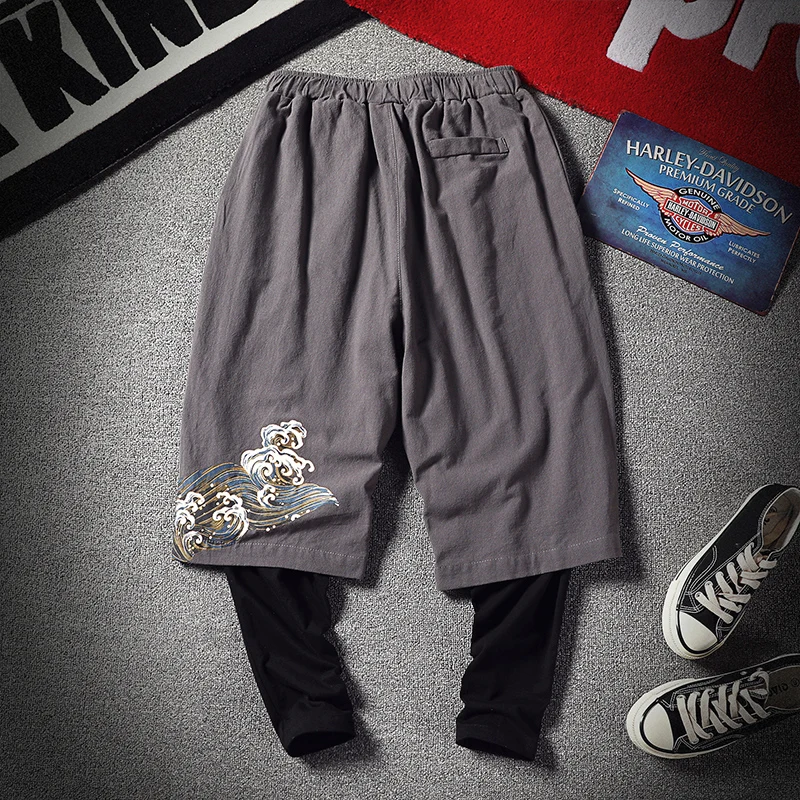 

MRDONOO Autumn Chinese style men's large size linen pants sports hip hop casual pants loose printed harem pants tide K806