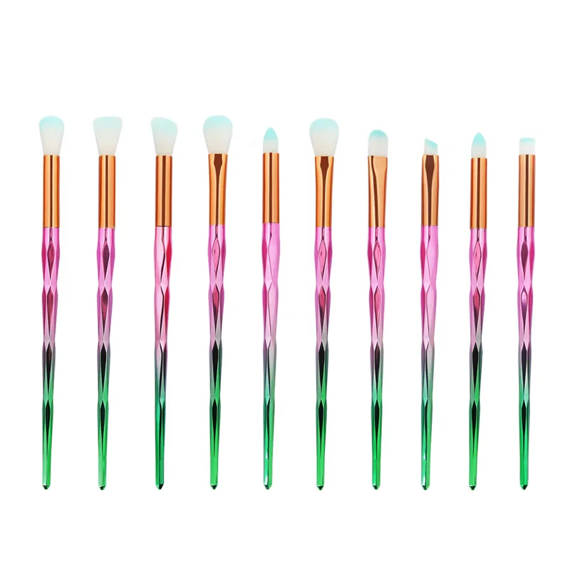 10pcs Pink Green Новинка, 10-21 шт., Профессиональные кисти для макияжа с единорогом, набор кистей для макияжа, пудра, основа, румяна, тени для век, бровей, кисть кабуки, набор - Handle Color: 10pcs Pink Green