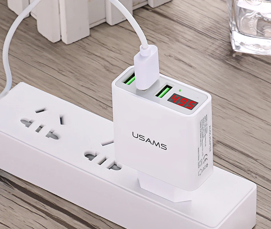 USAMS 3 USB зарядное устройство для телефона полностью макс 3 А выходной ток EU/US зарядное устройство для iPhone samsung Xiaomi зарядное устройство с светодиодный дисплей зарядное устройство