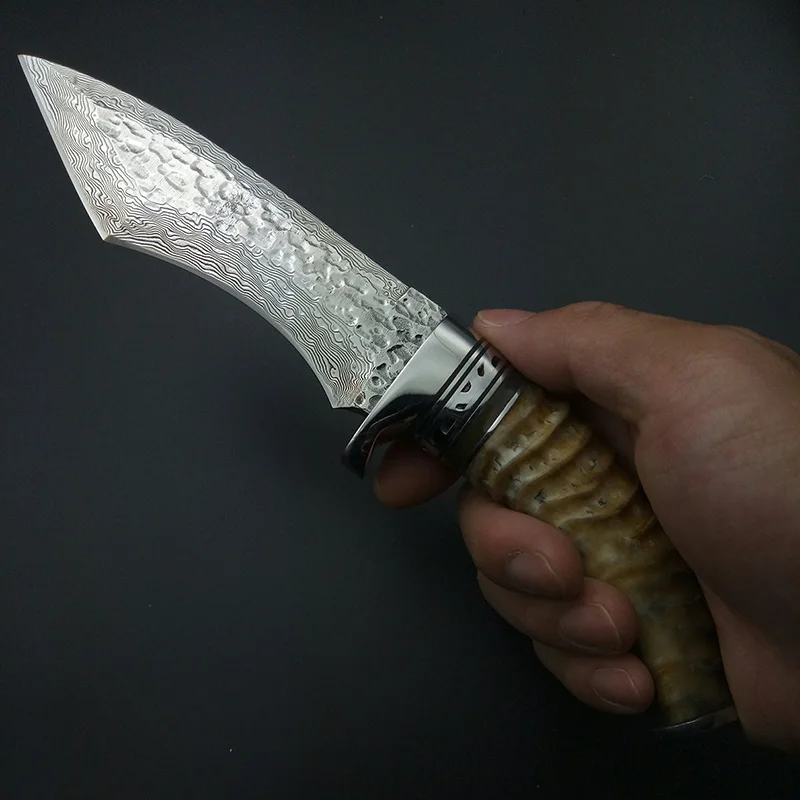 Новый дамасский боевой меч Рога Ручка дамасское лезвие охотничий нож Рыбалка