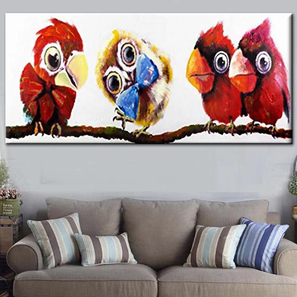 

Hand Painted Abstract Cartoon Art Loverly Birds Oil Painting On Canvas Animal Red Birds Wall Picture Living Room Home Decor Art