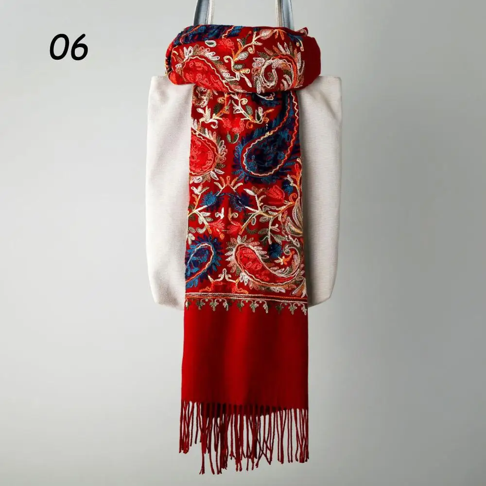 06 Zao Red Scarf Sparsil женские зимние вязаные кашемировые шарфы ретро шик Кешью Цветочная вышивка длинная шаль 200 см осенний зимний теплый шарф - Цвет: 06 Zao Red Scarf