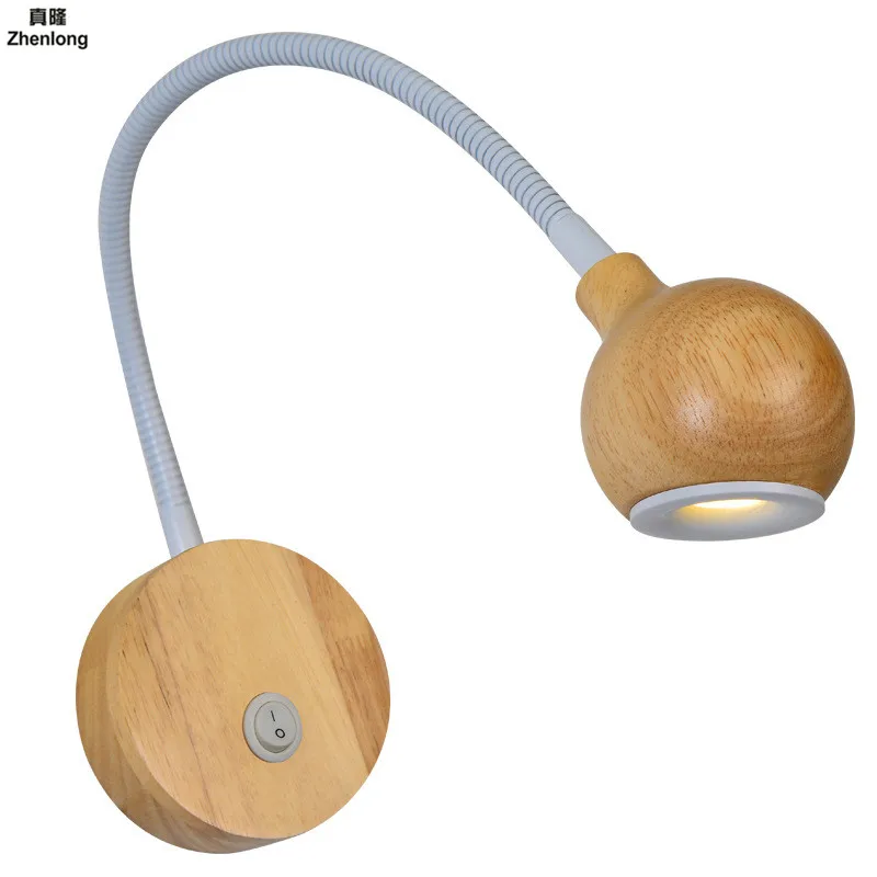 

3W Solid Wood Wall Light Bedroom Headboard Lamp Living Room Hall Wall Luminaires Rotatable Wall Lamp for Indoor Home Decor Led
