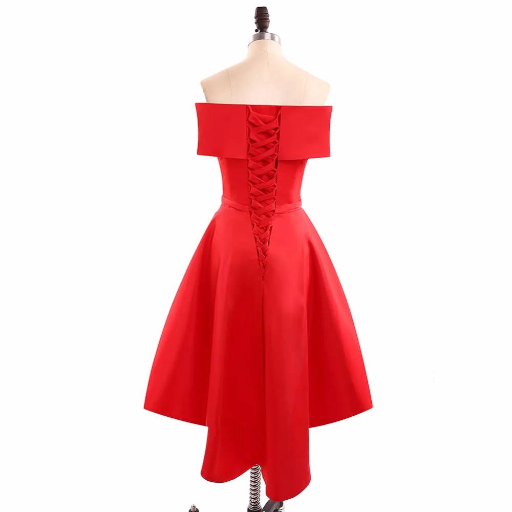 Красные Простые Короткие Выпускные платья Robe De Soiree с открытыми плечами длиной до