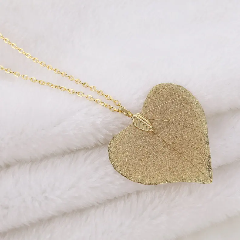 18K Gold LOVBEAFAS, уникальные Длинные кулон Цепочки и ожерелья Для женщин Ювелирная цепочка Любовь Сердце с надписью Best Friend, Натуральный Реальный лист Свадебные Цепочки и ожерелья вечерние подарок - Окраска металла: 18K Gold