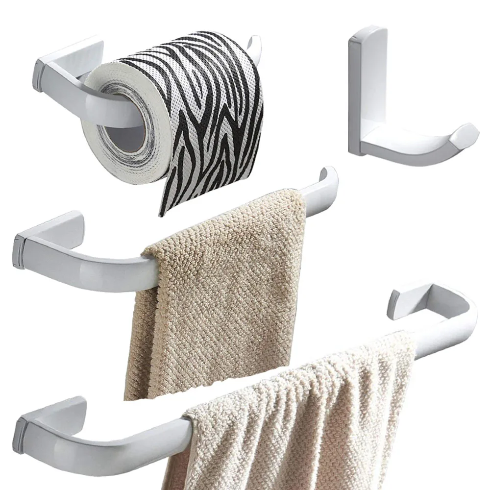 

Leyden 4pcs Whitened Brass Single Towel Bar Towel Ring Toilet Paper Holder Clothes Towel Hook Bathroom Accessories Set