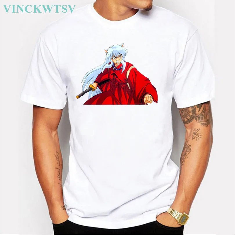 Vinckwts мультфильм Инуяша принт мент футболки Sesshoumaru футболка с короткими рукавами
