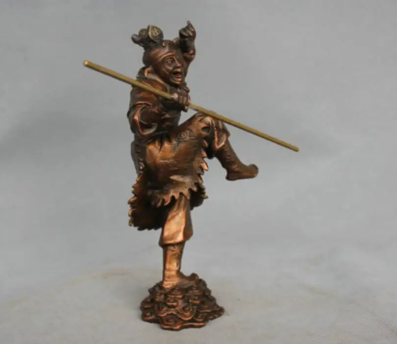 8 дюймов китайская мифологическая Бронзовая статуя Wukong Monkey King Hold Stick | Дом и сад