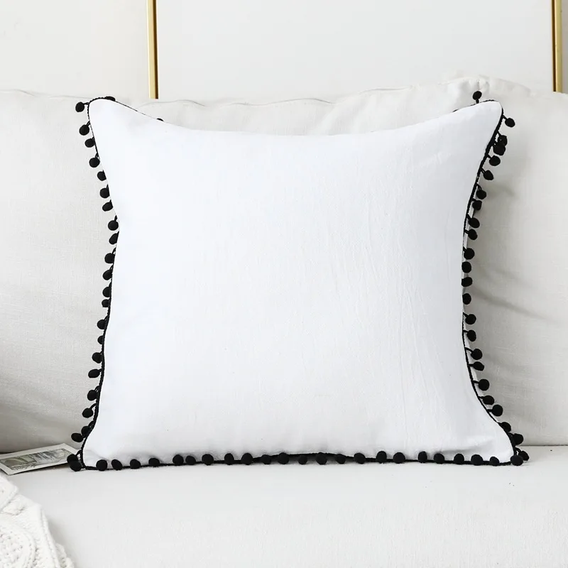 Однотонная наволочка с помпоном белая/Розовая/зеленая/черная декоративная