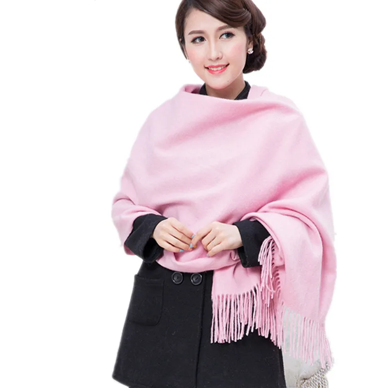 

Розовая шаль из 100% шерсти, однотонная Шаль В южнокорейском стиле, модный толстый зимний женский элегантный шарф, рождественский подарок, ра...