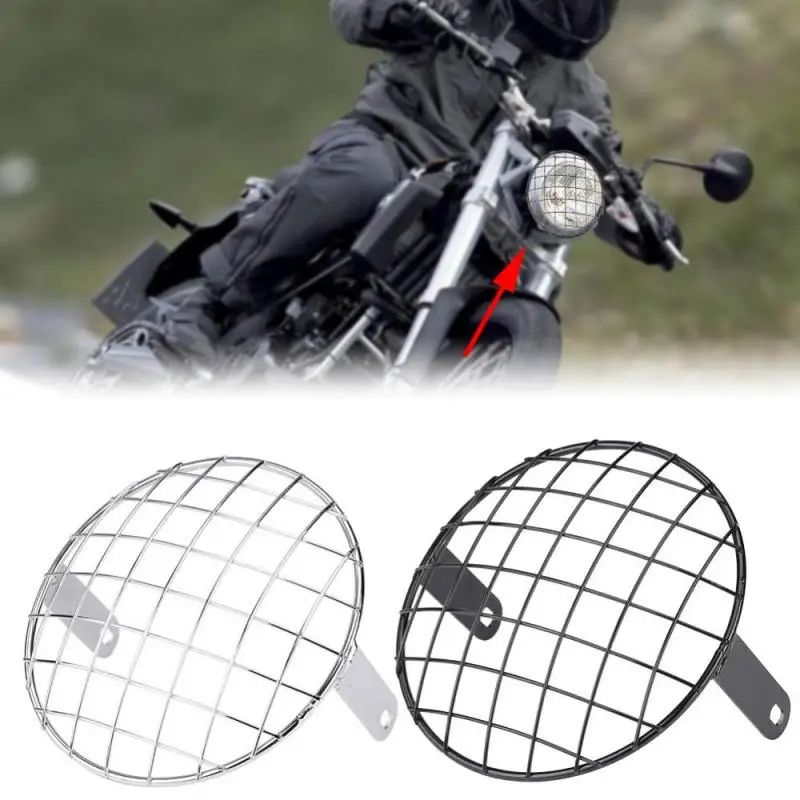

Motorcycle 7" Headlight Mesh Grill Side Mount Universal Cover Mask for Cafe Racer Headlight Grille Covers