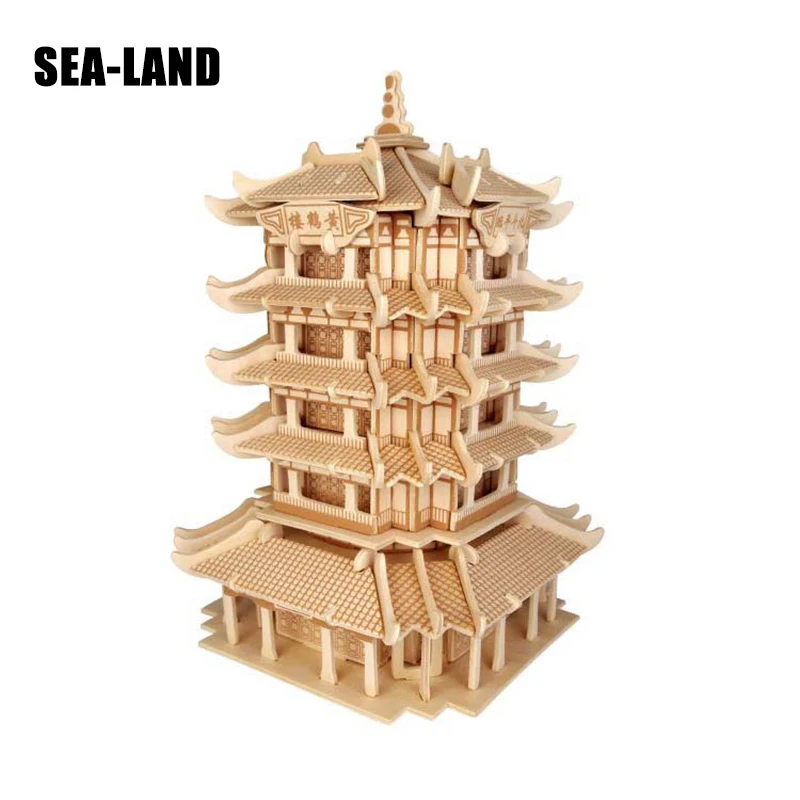 

3D Children Chinese Famous Buildings Puzzles Yellow Crane Tower Quality Wooden Jigsaw Puzzles For Adult A Decor As A Hobby Gift