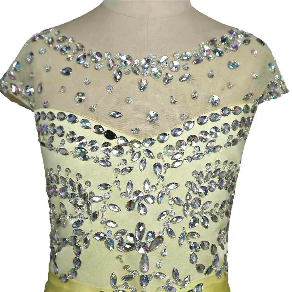 

Yellow Girls Pageant Dresses For Weddings Ball Gown V Organza Beaded Crystals Flower Girl Dresses For Little Girls