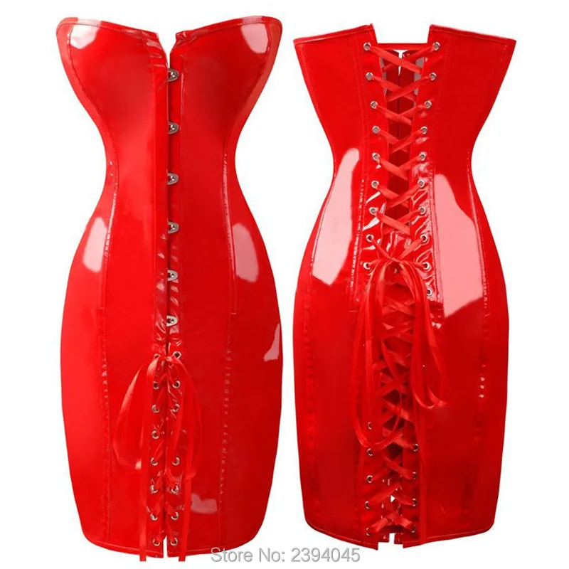 Хит Красный Элегантный черный корсет из ПВХ сексуальный корсетный на груди