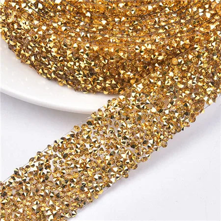golden color 5 Ярд/лот исправление стразы отделка 3 см ширина смолы окантовка свадебное платье украшение ремень DIY Аксессуары Одежда Обувь Сумки - Цвет: golden color