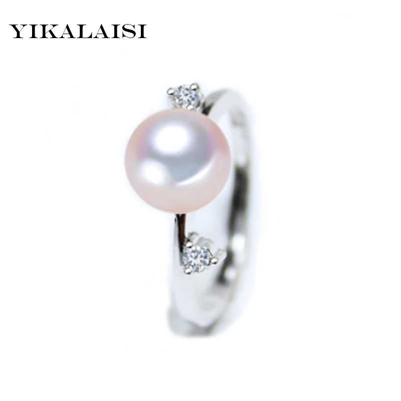 YIKALAISI  925 Sterling Silver Natural Freshwater Oblate Pearl Fashion Rings Jewelry For Women 7-8mm pearl size 4 colour