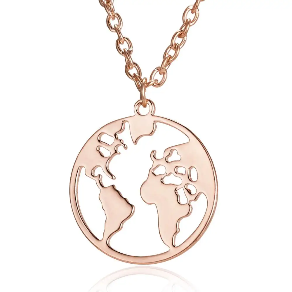 A-rose gold Rinhoo модное ожерелье с глобальной картой мира, подарок для лучших друзей, ожерелье с кулоном в форме круглого сердца, Женское и мужское простое ювелирное изделие - Окраска металла: A-rose gold