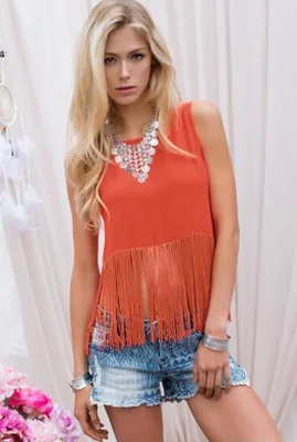 Потрясающие модные Летний стиль Для женщин жилет майка с кисточками одежда