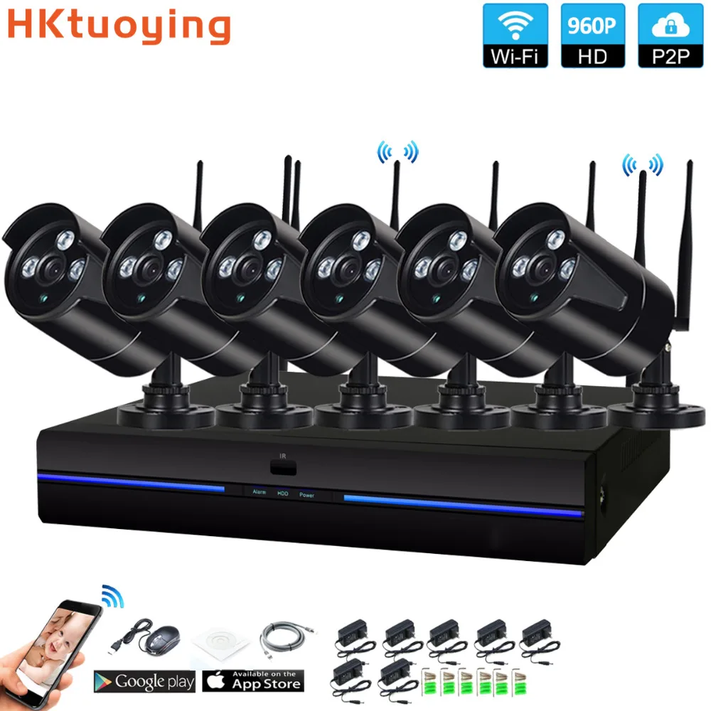 Plug and Play 6CH 1080 P HD Беспроводной NVR комплект P2P 960 внутренний наружный IR Ночное
