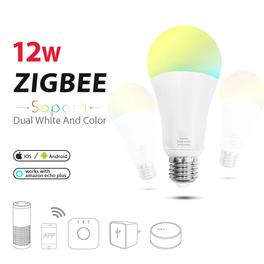 Светодиодный ZIGBEE hub E27 12 Вт двойная белая лампочка с реостатом RGB + CCT E26