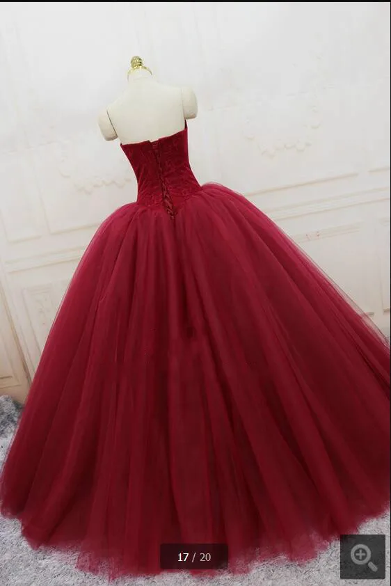 2017 Настоящее Изображение бордовое бальное платье кружевное свадебное без