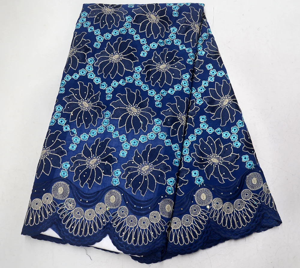 Новое Поступление Вышивка швейцарская кружевная ткань хлопок африканская синяя