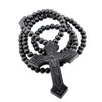 hip hop wood cross necklace for men rock style wooden beads long chain jesus pendant necklace women christ jewelry party gift