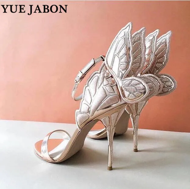 Разноцветные Летние сандалии с крыльями ангела туфли на тонком каблуке