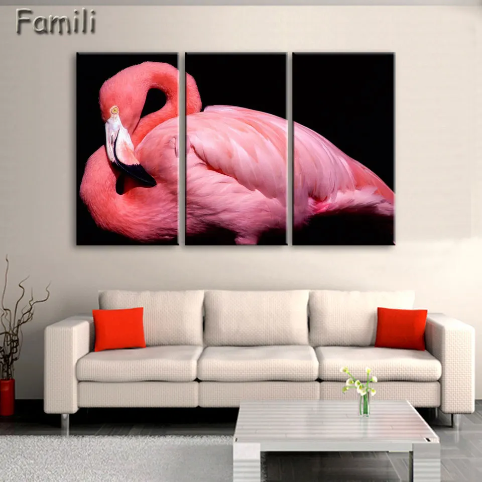

3panel/set Painting Flamingo Playing In The Water Rectangle Wall Pictures For Living Room Wall Art Posters And Prints Home Decor
