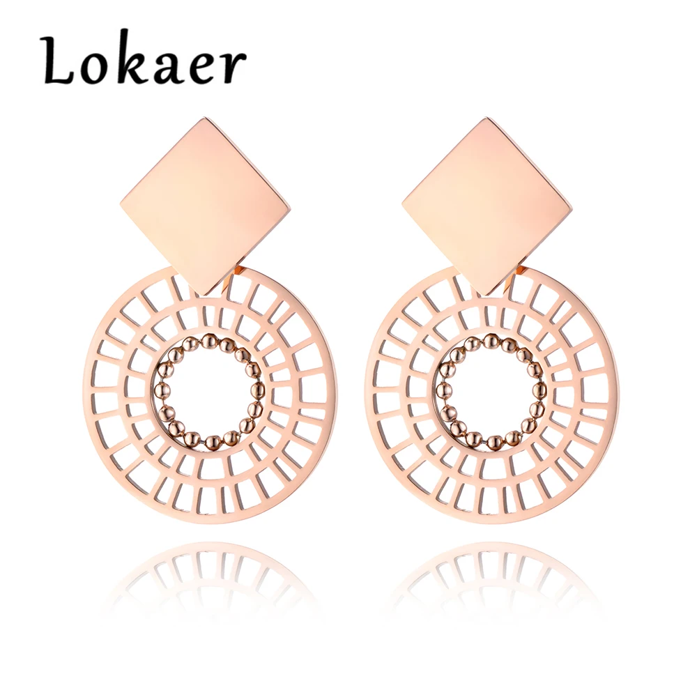 Lokaer серьги из нержавеющей стали розового золотистого цвета квадратный и выемчатый кулон с подвеской серьги-гвоздики диски подарок для женщин девочек E18447
