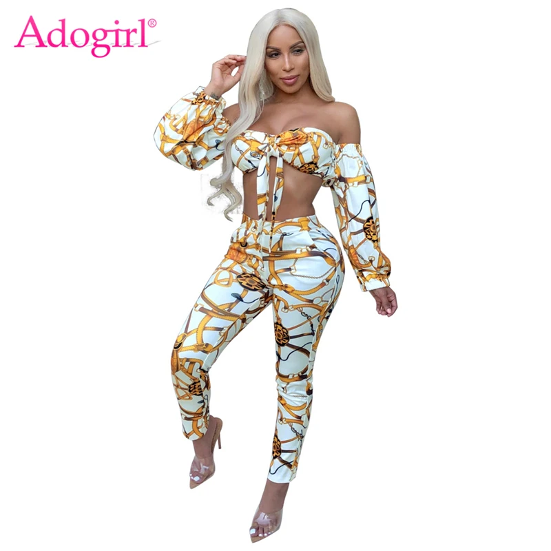 Adogirl/женский сексуальный комплект из двух предметов с золотыми цепочками топ