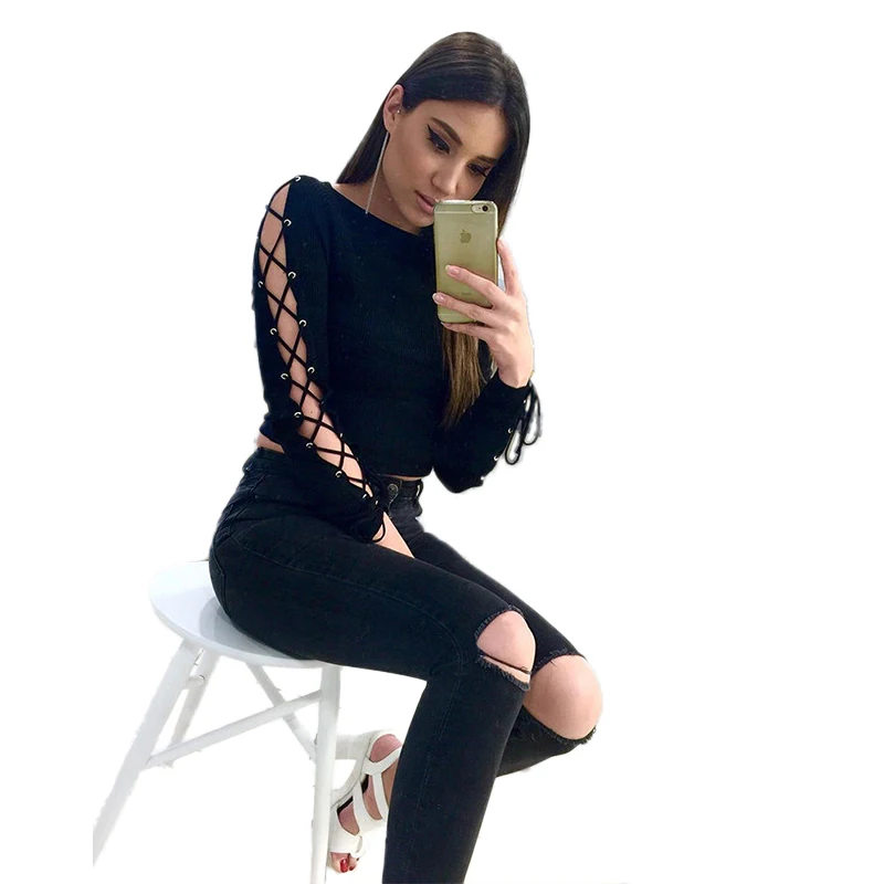 Женская короткая рубашка с длинным рукавом летняя Черная | одежда