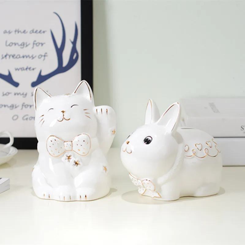 Креативная Милая мультяшная керамика Lucky Cat Rabbit копилка для монет и домашний