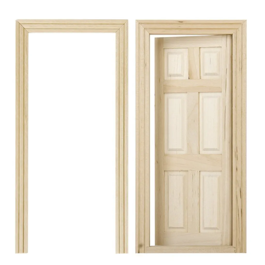 

5 pack 1/12 Dollhouse Miniature 6 Panel Interior Wooden Door DIY Wood Color