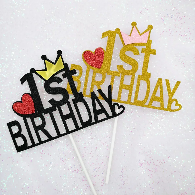 Один год Топпер для торта С Днем Рождения золотой черный 1 день рождения