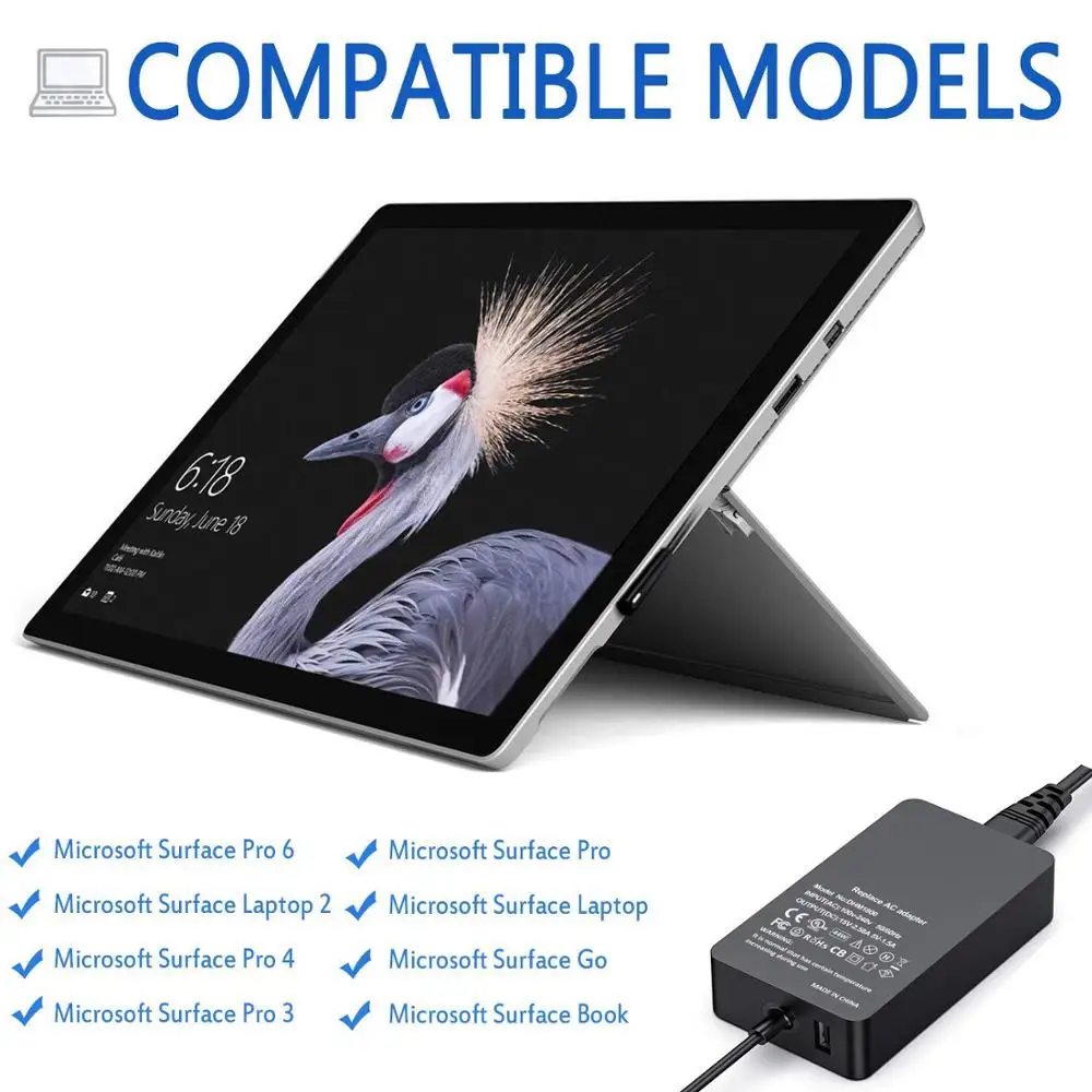 44 Вт 15 в 2.58A адаптер питания зарядное устройство для Microsoft Surface Laptop Pro 3 4 5 (2017) Book с USB
