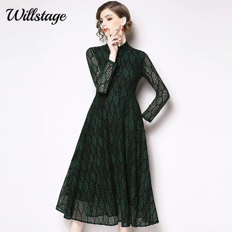 Весеннее платье с вышивкой в виде листьев Willstage 2019 размеры до 3XL|Женские платья| |