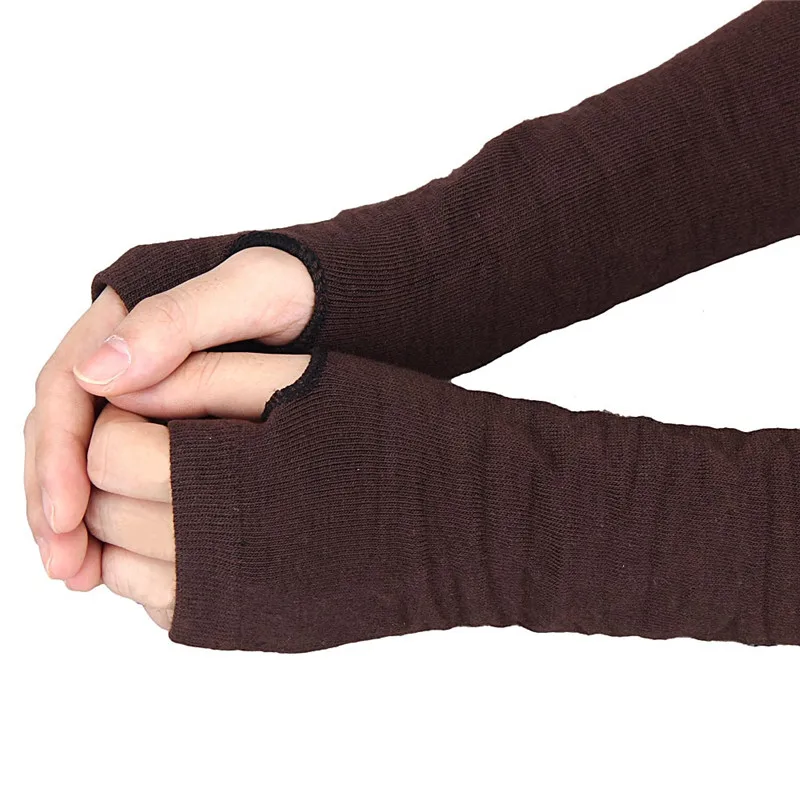 Coffee&ampGray&ampBlack Winter Wrist Arm Hand Warmer Knitted 34cm Long Fingerless Gloves Elbow Unisex Mittens Guantes | Аксессуары для