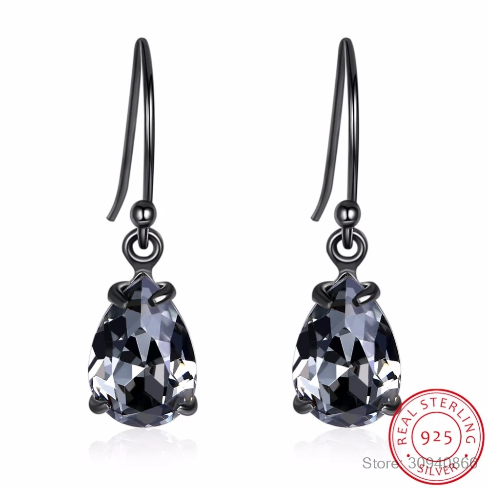 LEKANI, Ретро стиль, черные серьги в форме капли воды, кристаллы от Swarovski, для женщин, вечерние, подарки, настоящее Серебро S925 пробы, хорошее ювелирное изделие